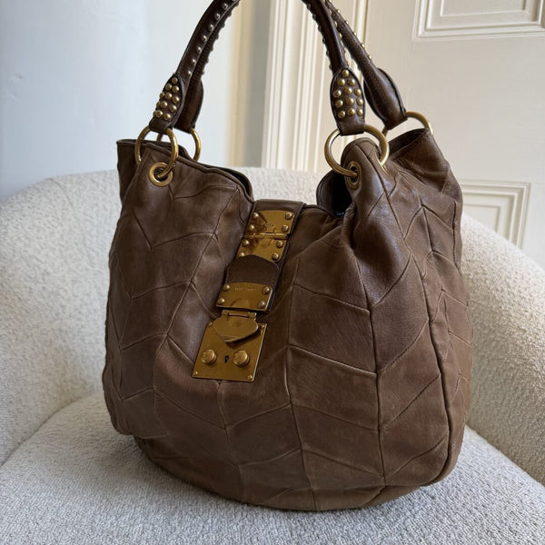 Miu Miu Studded Brown Leather Shoulder Bag