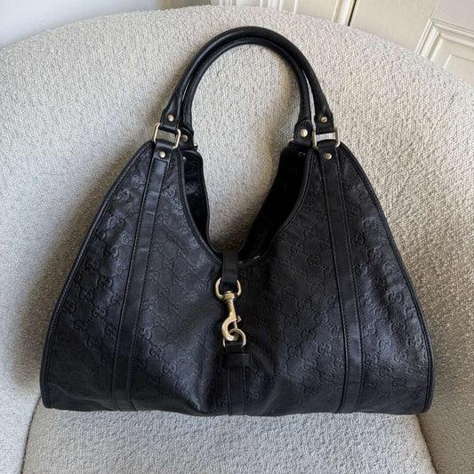 Gucci Guccissima Jackie Leather Black Large Shoulder Bag
