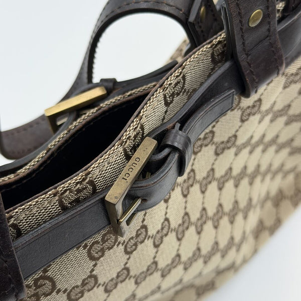 Gucci GG Canvas Belted Brown Tote Bag