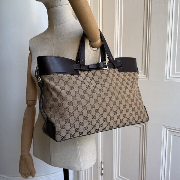 Gucci GG Canvas Belted Brown Tote Bag