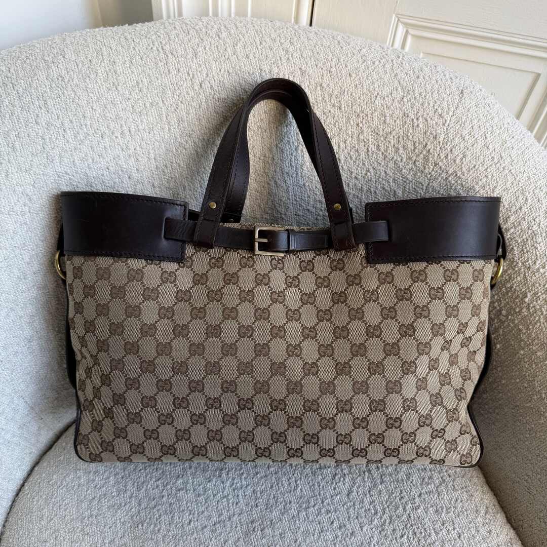 Gucci GG Canvas Belted Brown Tote Bag