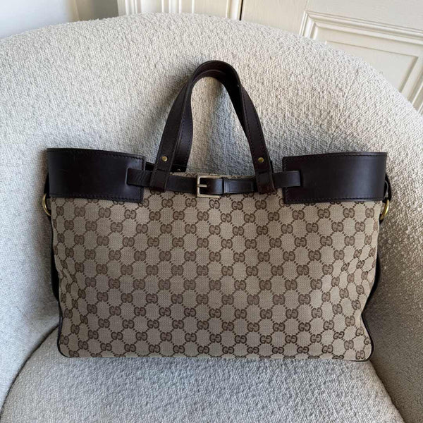 Gucci GG Canvas Belted Brown Tote Bag