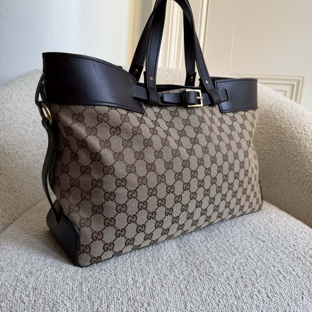 Gucci GG Canvas Belted Brown Tote Bag
