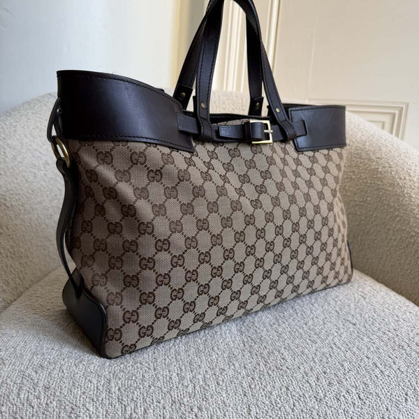 Gucci GG Canvas Belted Brown Tote Bag