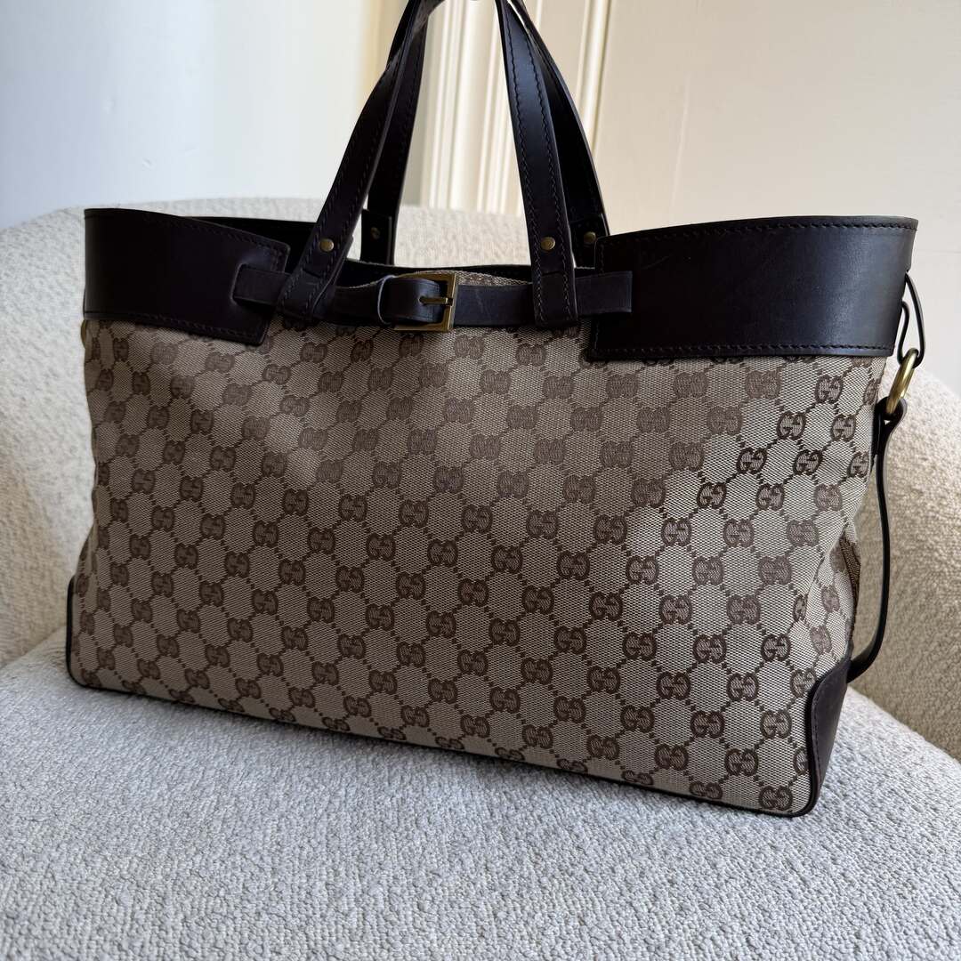 Gucci GG Canvas Belted Brown Tote Bag