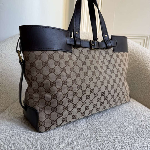 Gucci GG Canvas Belted Brown Tote Bag