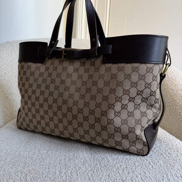 Gucci GG Canvas Belted Brown Tote Bag