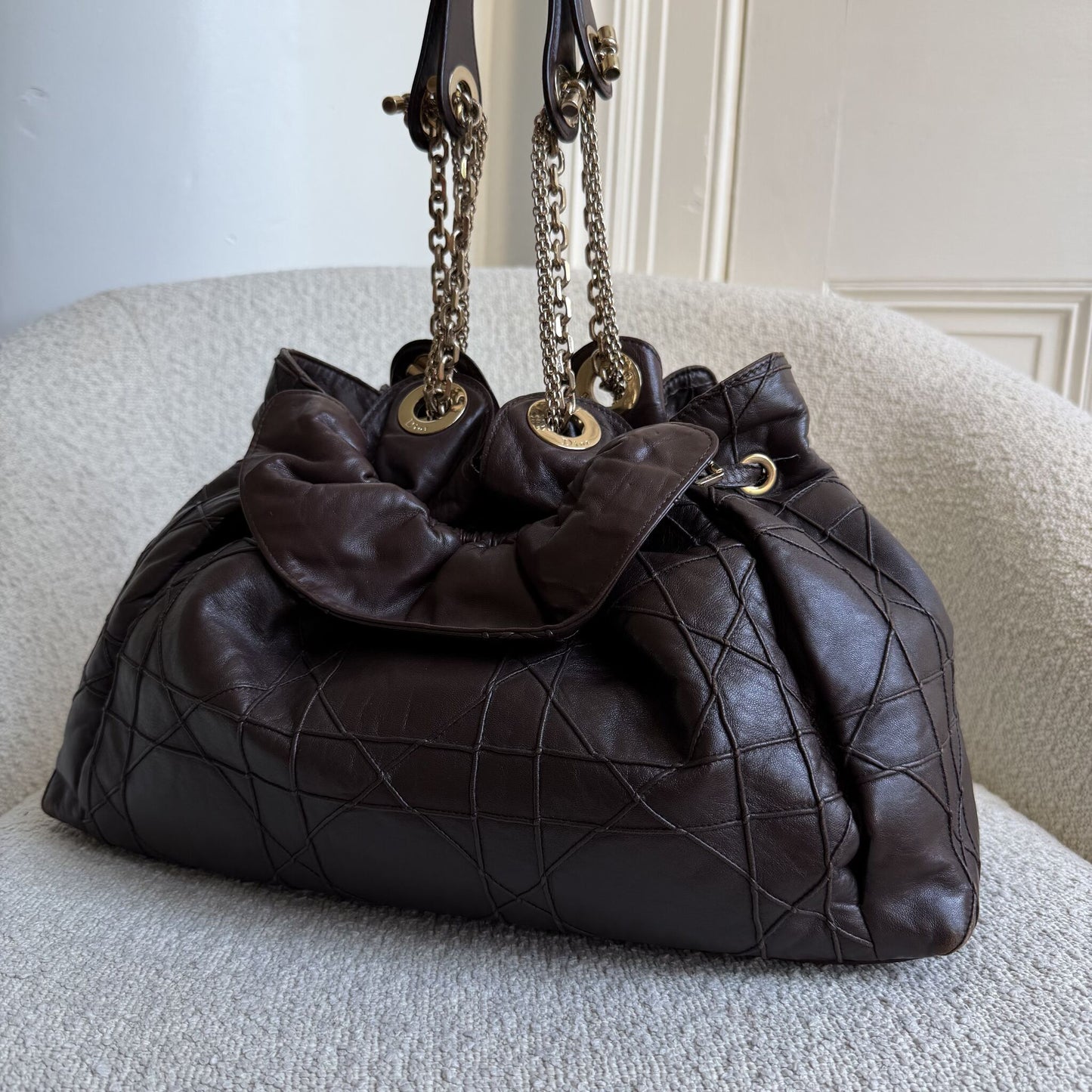 Dior Cannage Le Trente Brown Leather Tote Bag