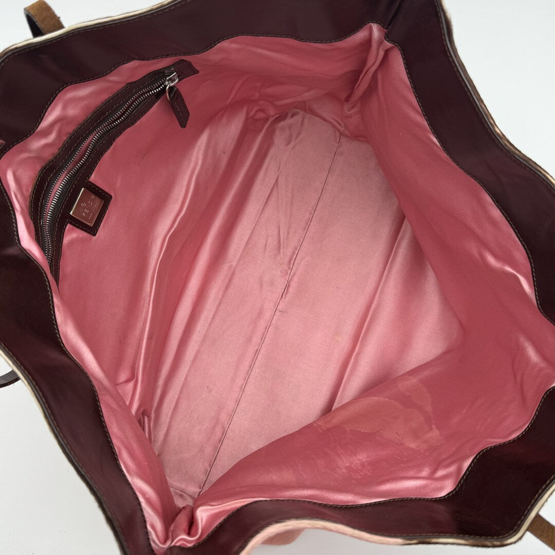 Fendi Pony Hair Cow Print Pink Tote Bag