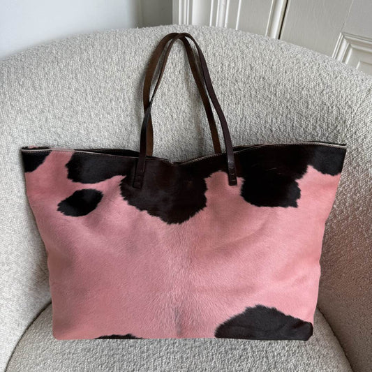 Fendi Pony Hair Cow Print Pink Tote Bag
