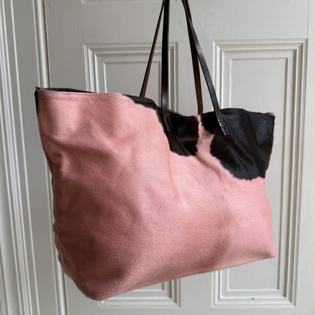 Fendi Pony Hair Cow Print Pink Tote Bag