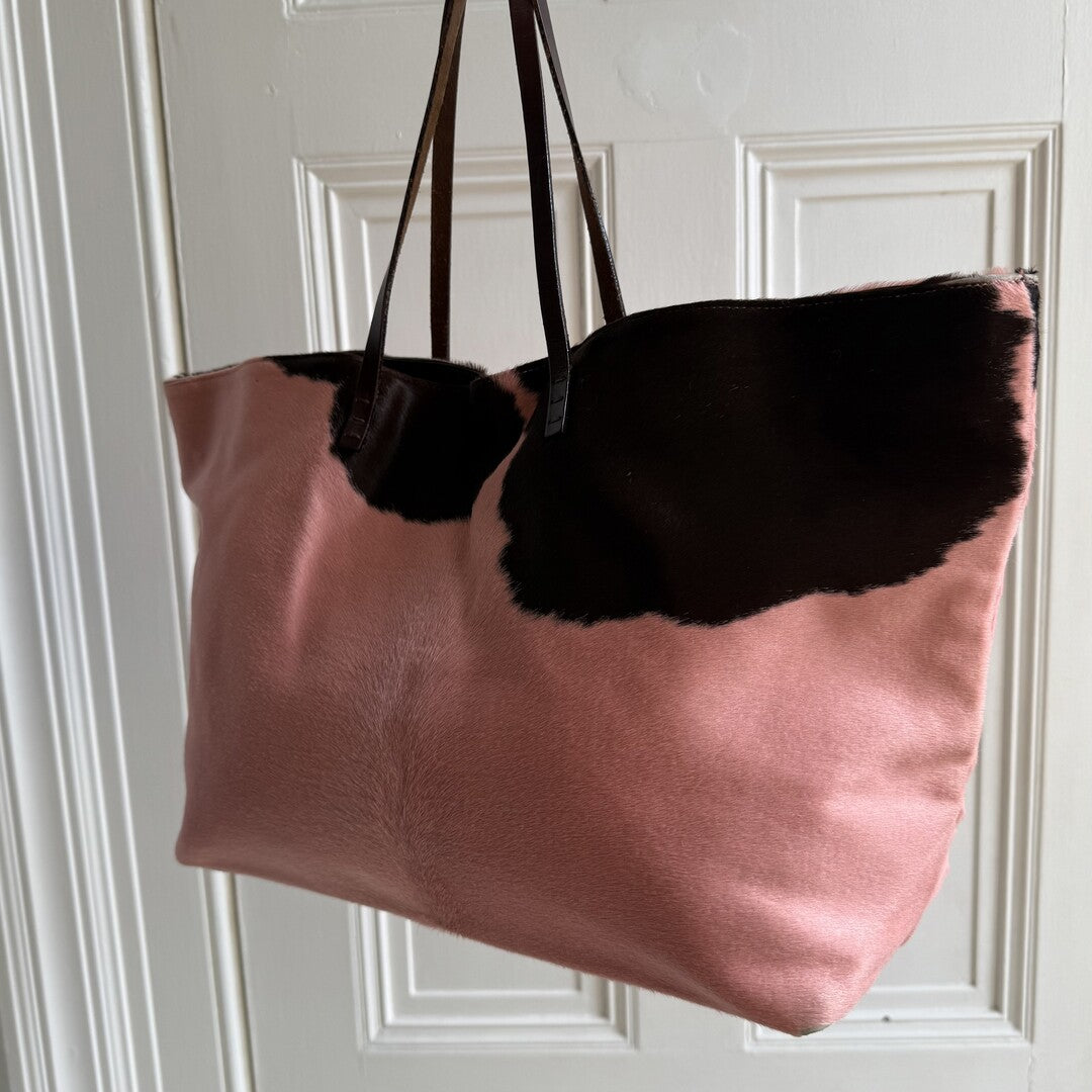 Fendi Pony Hair Cow Print Pink Tote Bag