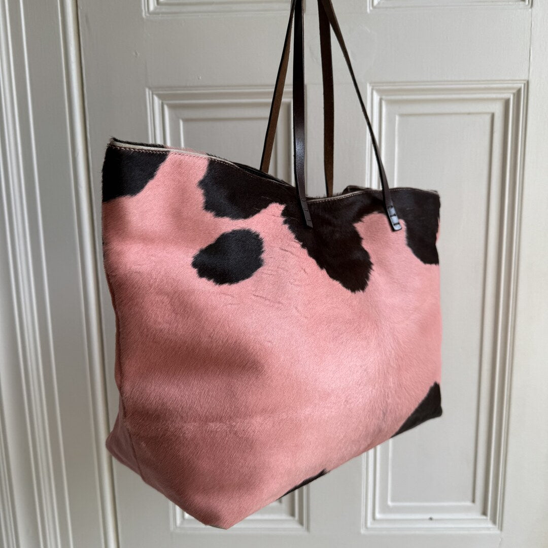 Fendi Pony Hair Cow Print Pink Tote Bag