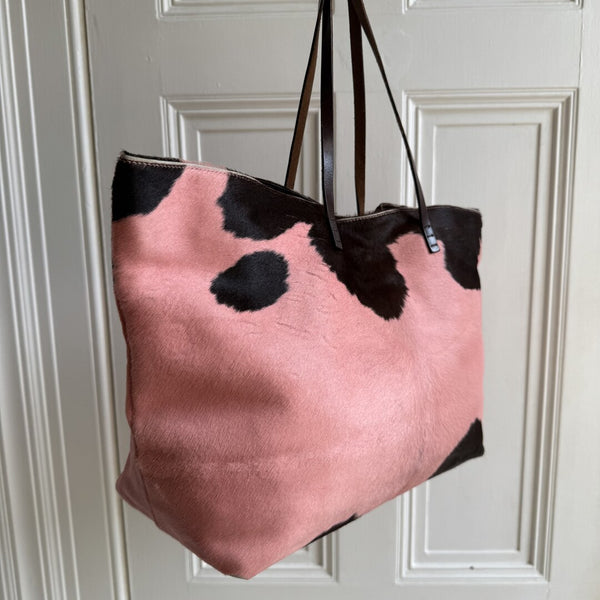 Fendi Pony Hair Cow Print Pink Tote Bag