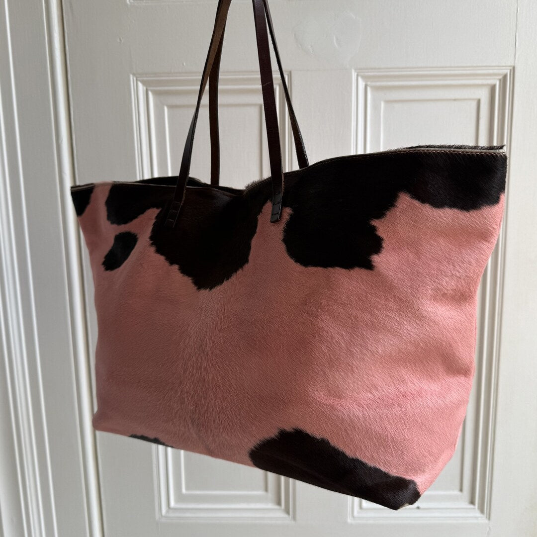 Fendi Pony Hair Cow Print Pink Tote Bag