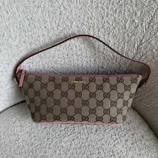 Gucci GG Monogram Pink Boat Pochette Handbag