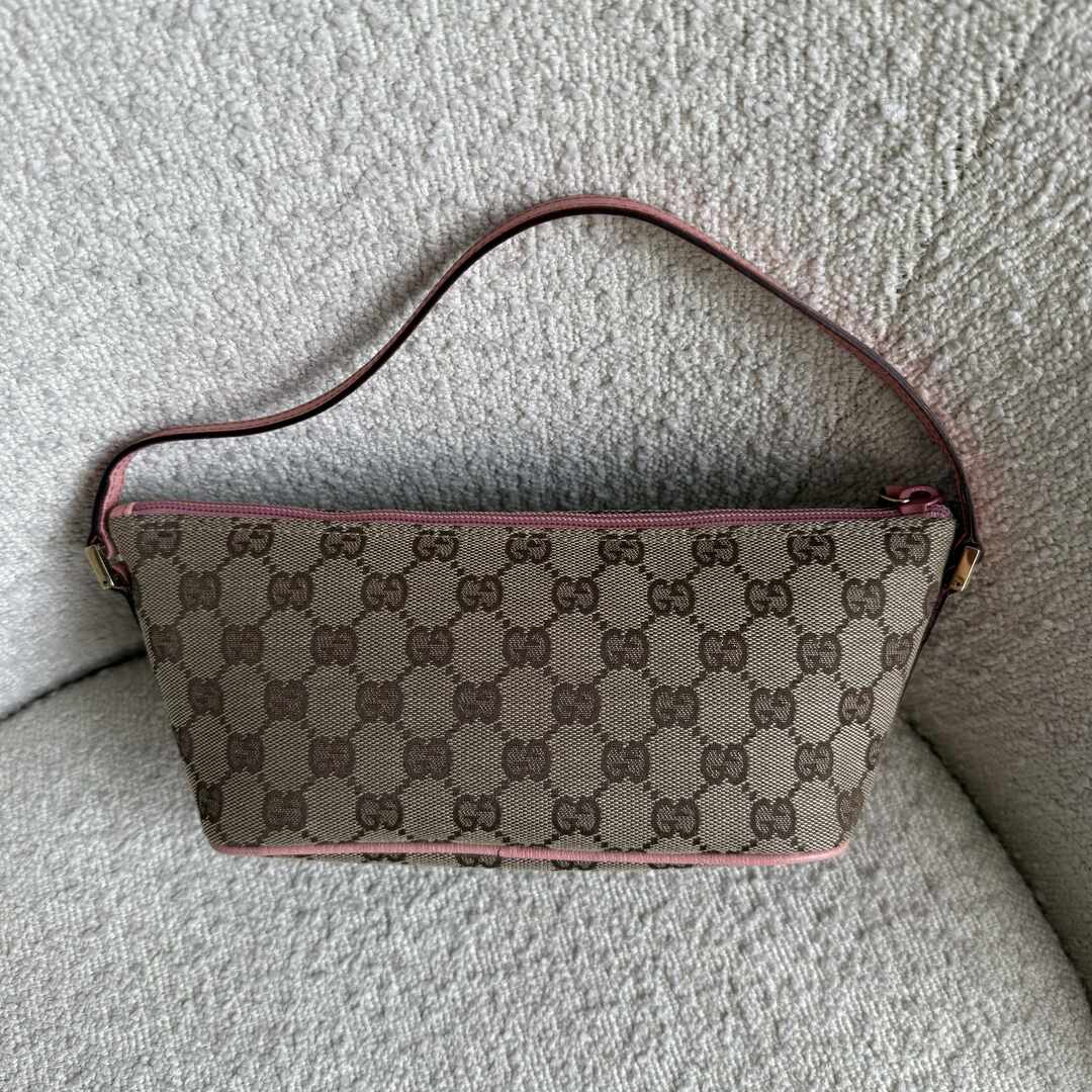 Gucci GG Monogram Pink Boat Pochette Handbag