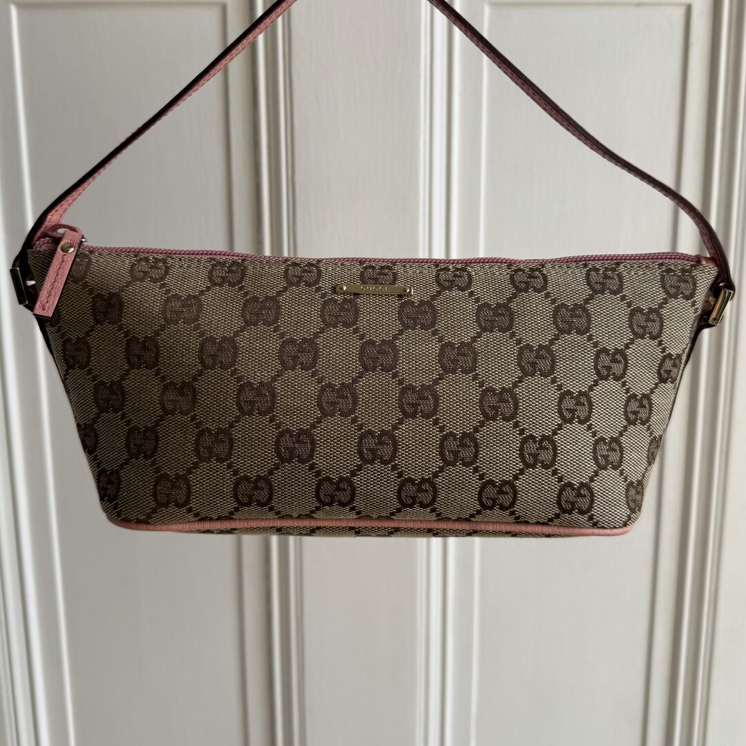 Gucci GG Monogram Pink Boat Pochette Handbag