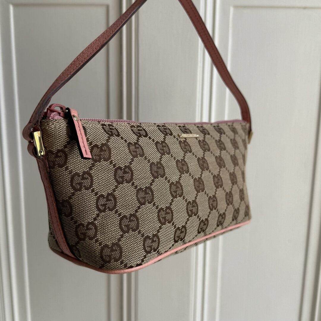 Gucci GG Monogram Pink Boat Pochette Handbag