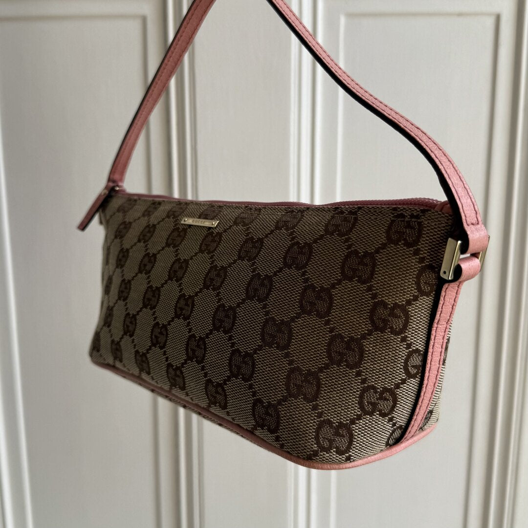 Gucci GG Monogram Pink Boat Pochette Handbag