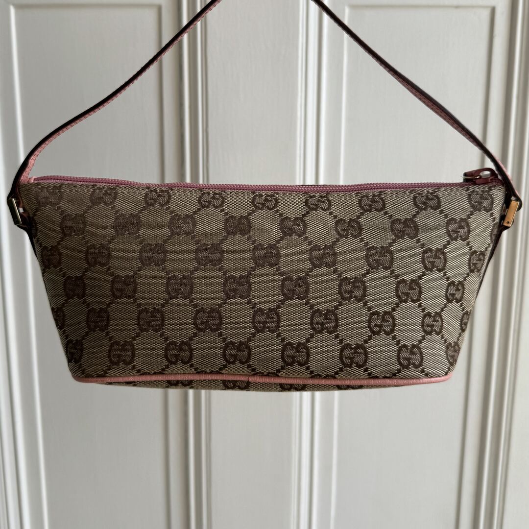 Gucci GG Monogram Pink Boat Pochette Handbag