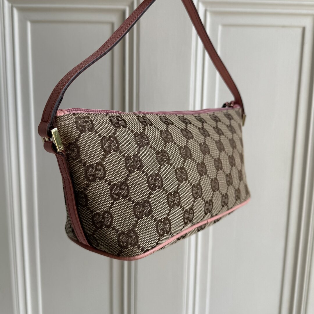 Gucci GG Monogram Pink Boat Pochette Handbag