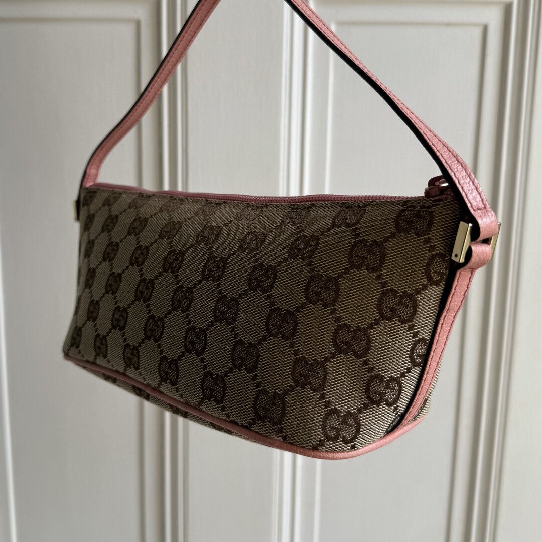 Gucci GG Monogram Pink Boat Pochette Handbag