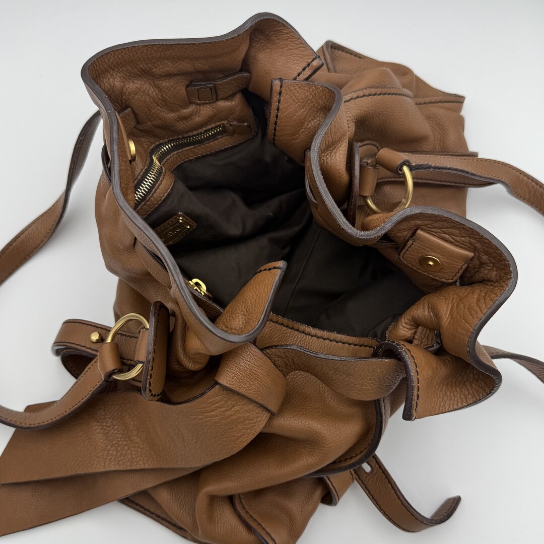 Miu Miu Vitello Leather Brown Tote Bag