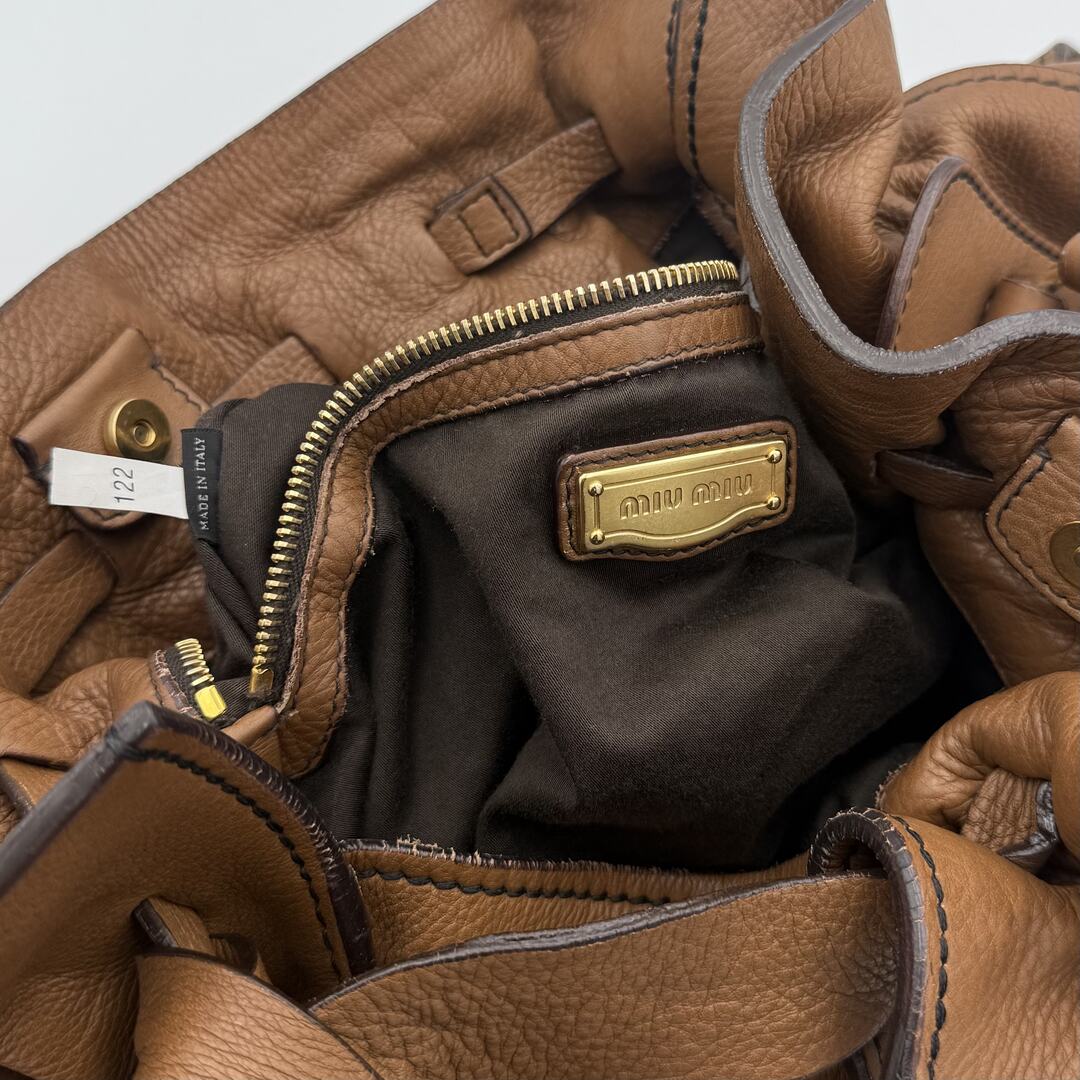 Miu Miu Vitello Leather Brown Tote Bag
