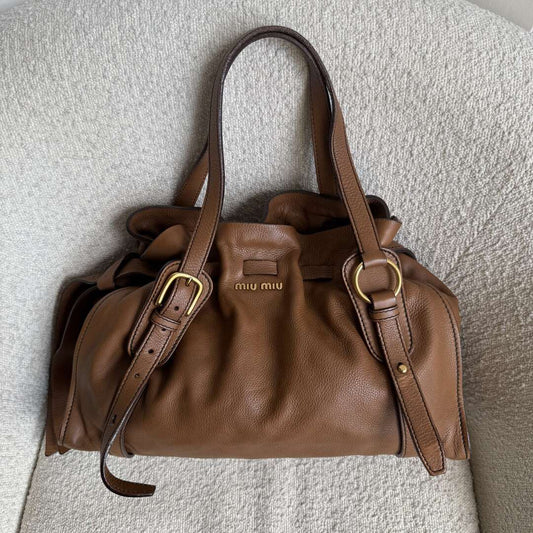 Miu Miu Vitello Leather Brown Tote Bag