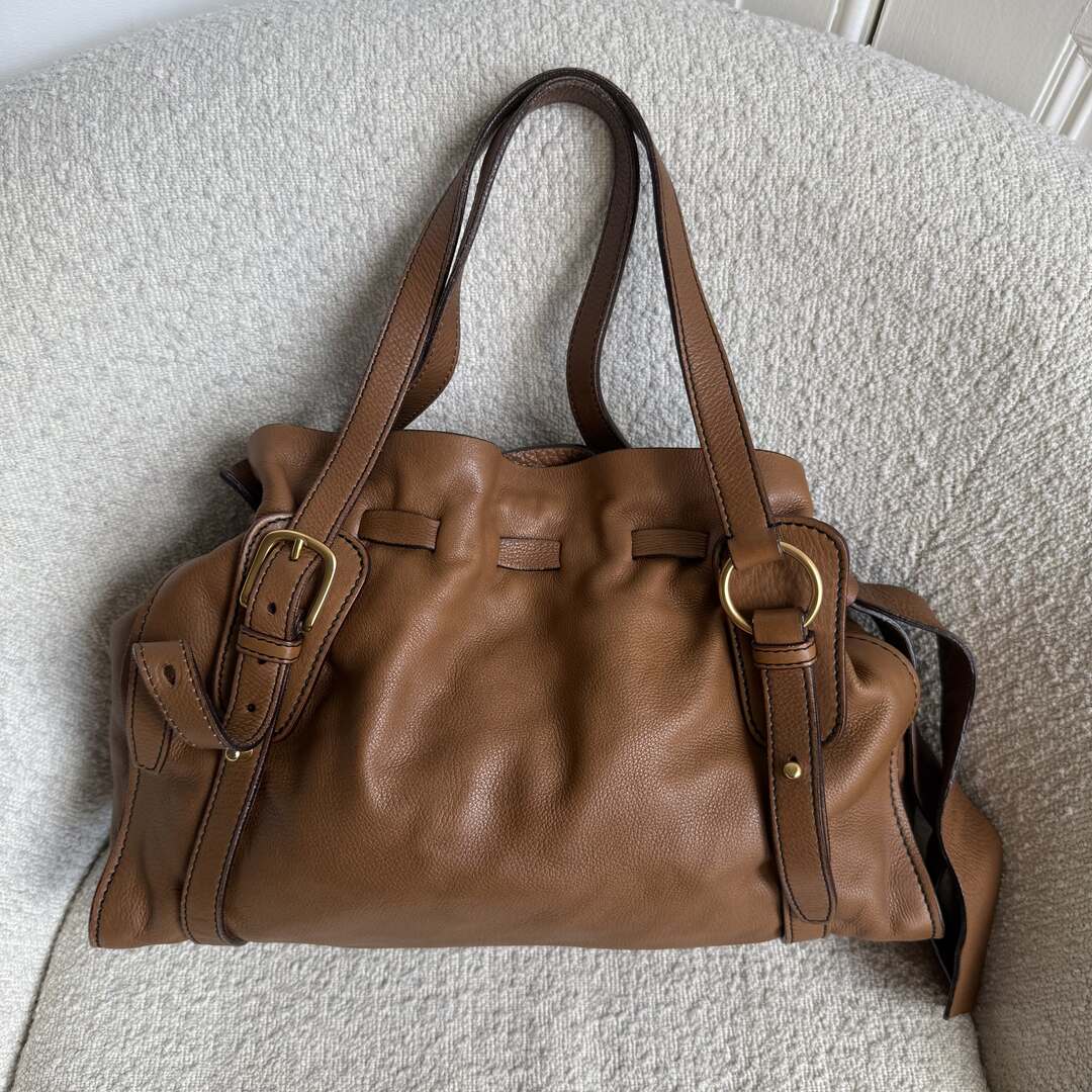 Miu Miu Vitello Leather Brown Tote Bag