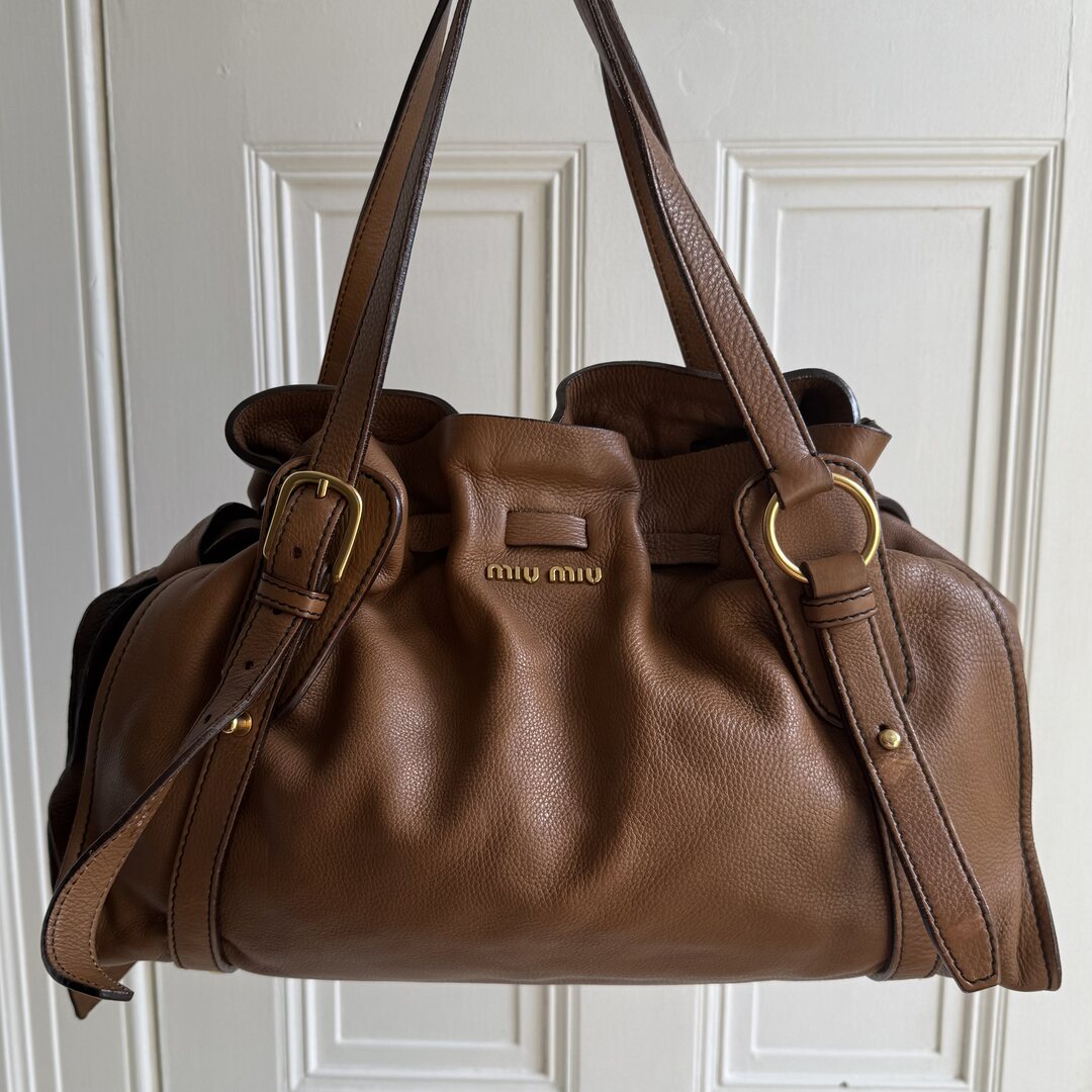 Miu Miu Vitello Leather Brown Tote Bag