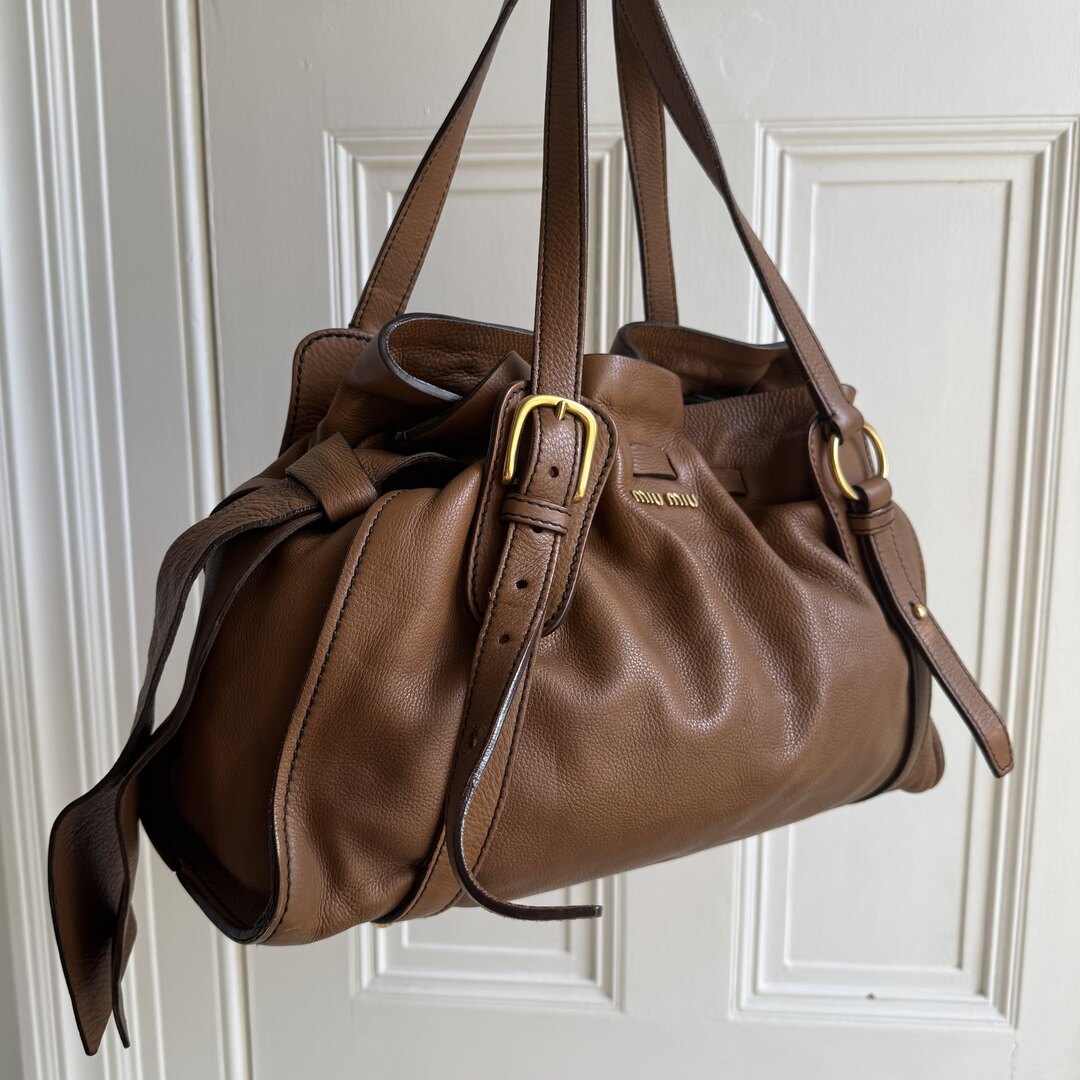 Miu Miu Vitello Leather Brown Tote Bag