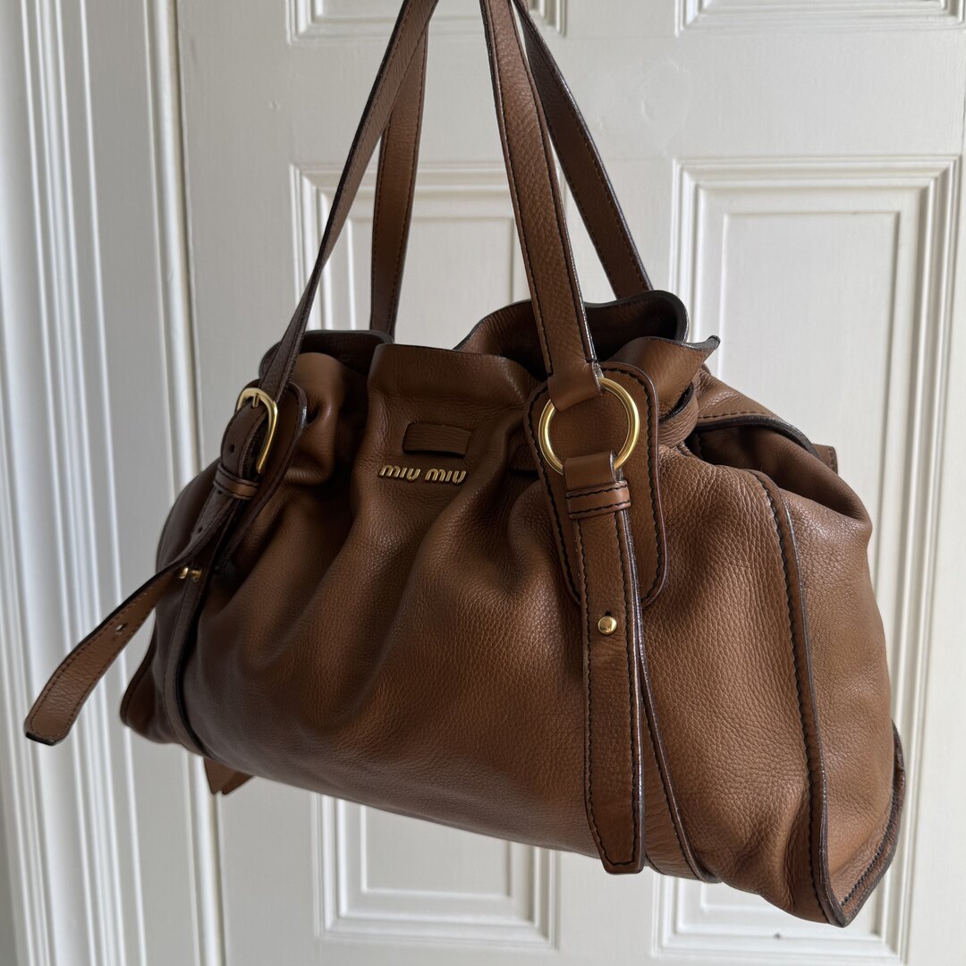 Miu Miu Vitello Leather Brown Tote Bag