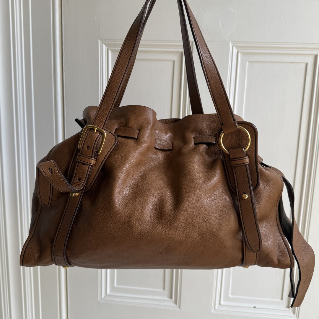 Miu Miu Vitello Leather Brown Tote Bag
