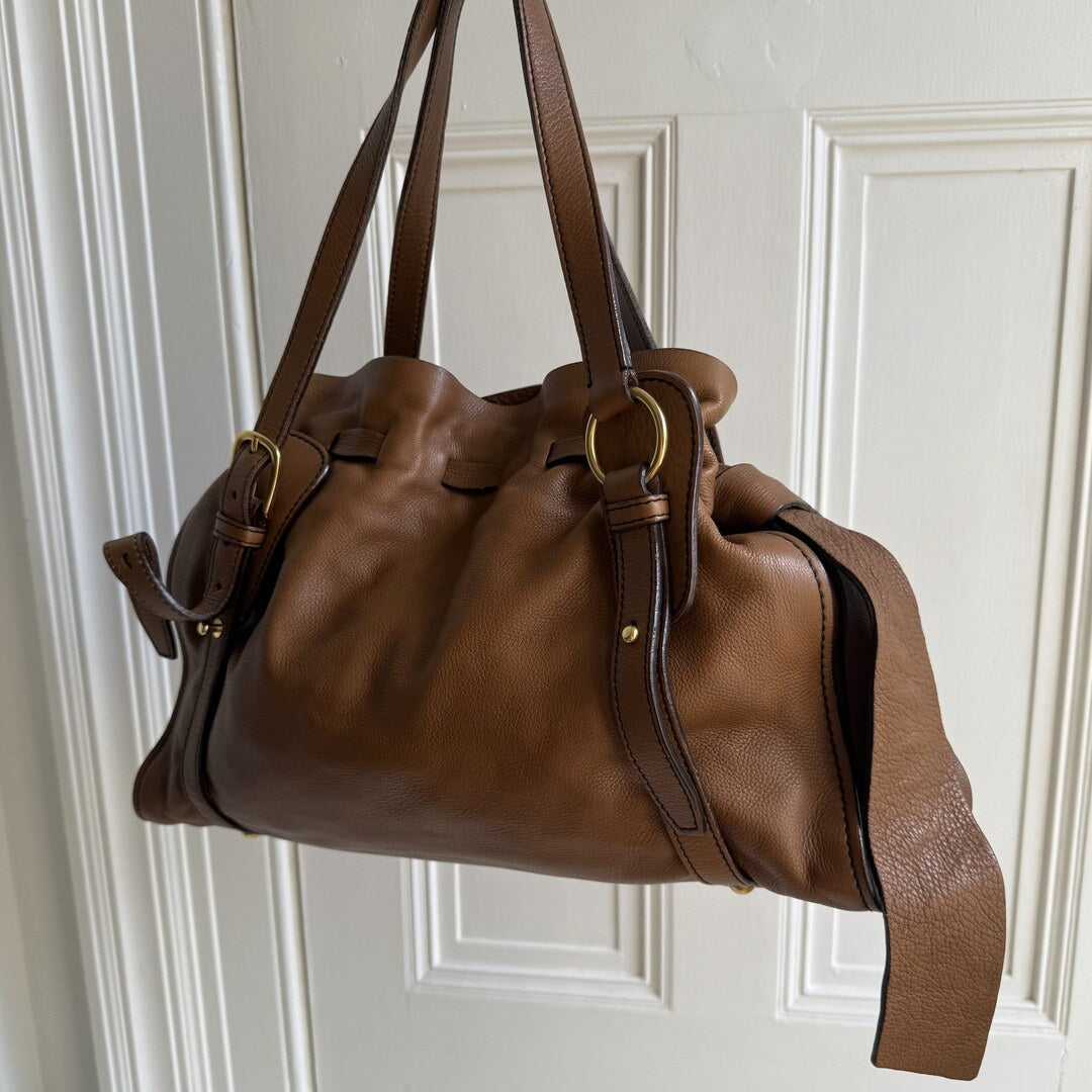Miu Miu Vitello Leather Brown Tote Bag