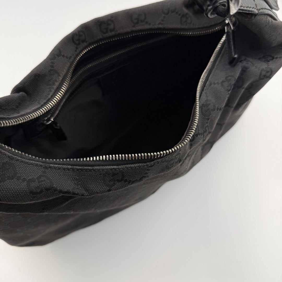 Gucci GG Canvas Horsebit Hobo Black Shoulder Bag