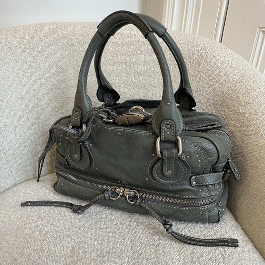 Chloe Paddington Leather Grey Shoulder Bag