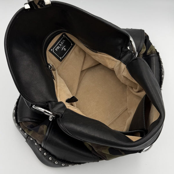 Prada Tessuto Nylon Camouflage Studded Dome Shoulder Bag