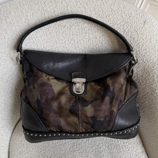 Prada Tessuto Nylon Camouflage Studded Dome Shoulder Bag