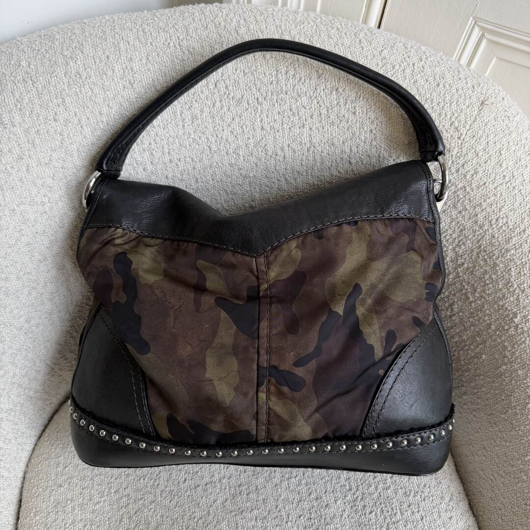 Prada Tessuto Nylon Camouflage Studded Dome Shoulder Bag