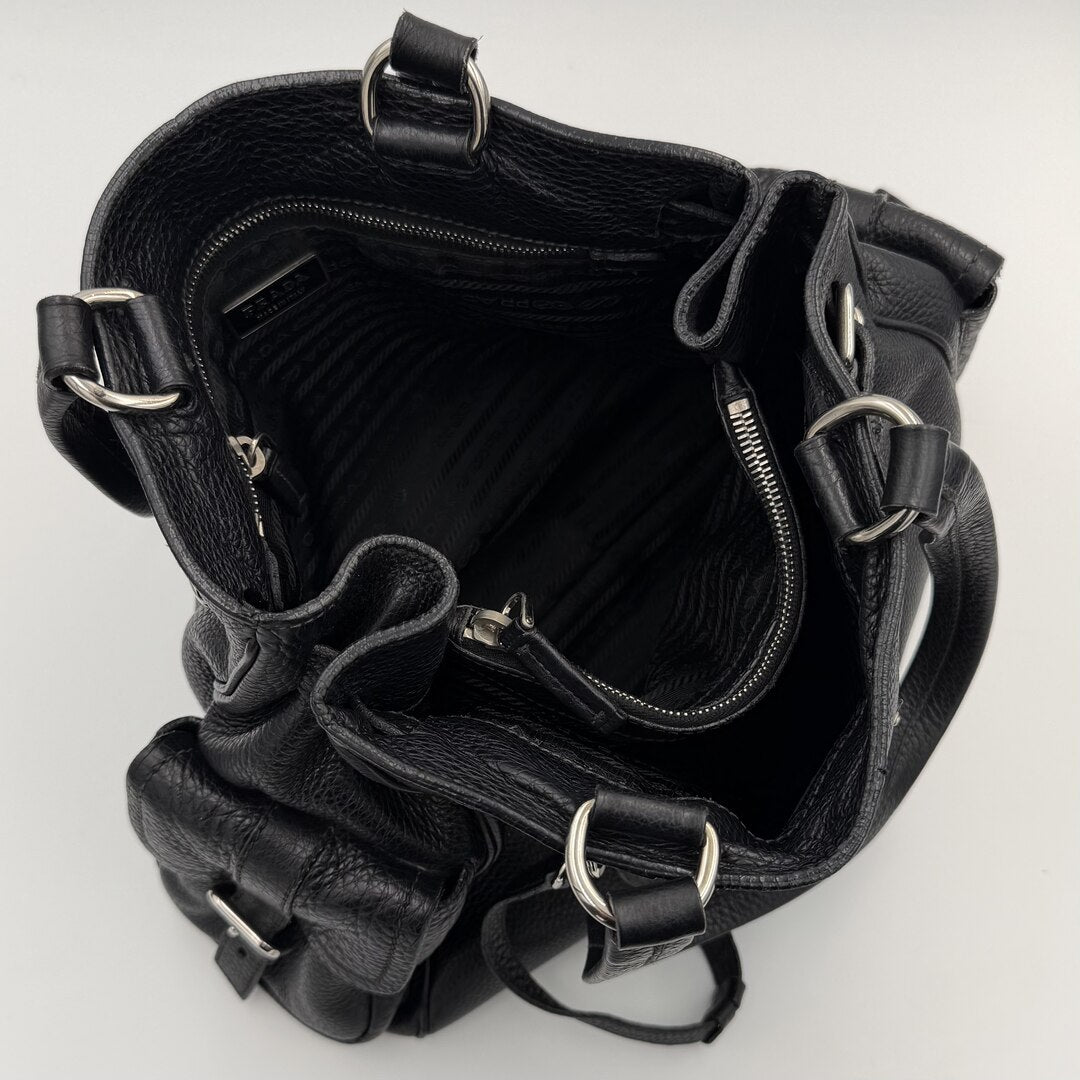 Prada Vitello Daino Leather Black Tote Bag