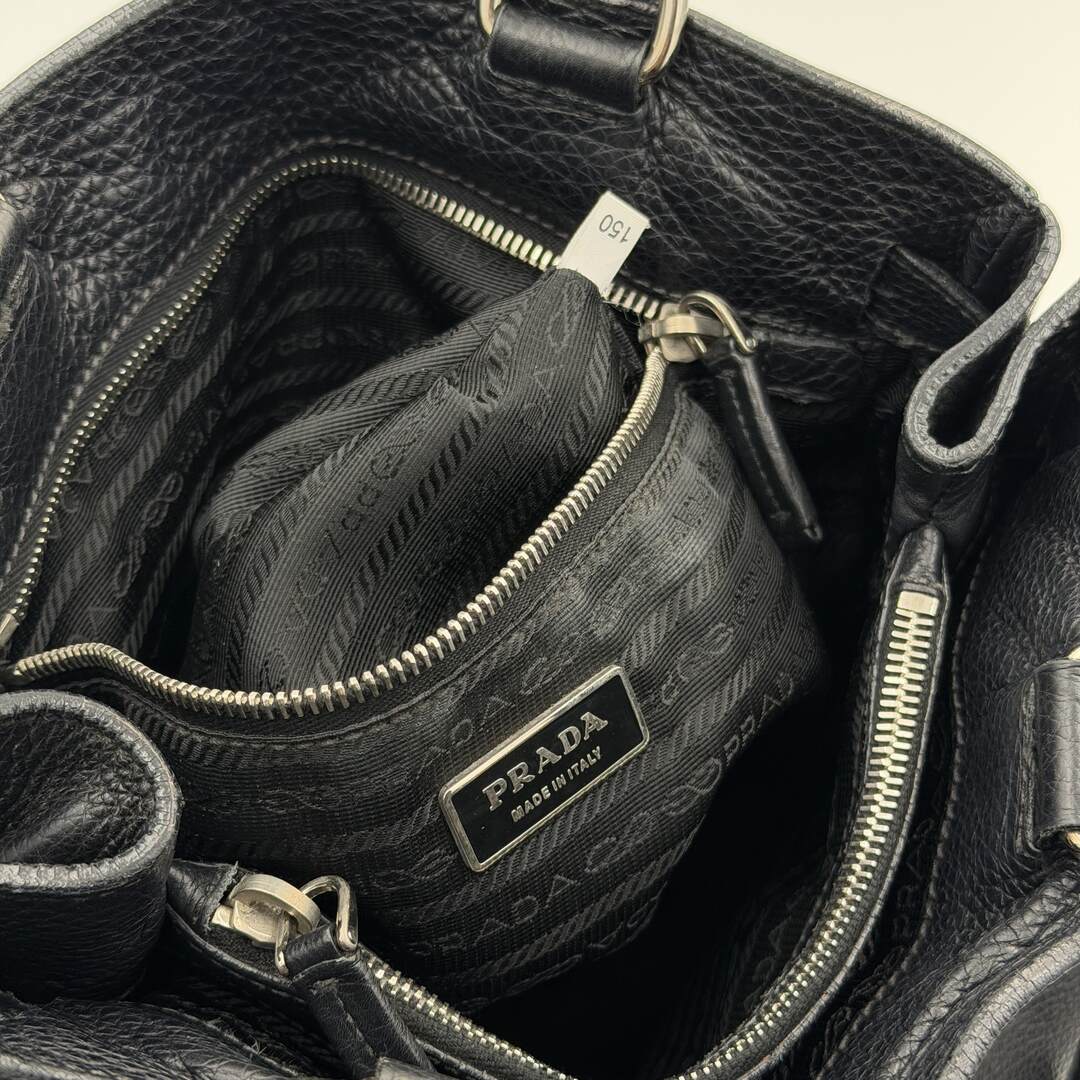 Prada Vitello Daino Leather Black Tote Bag
