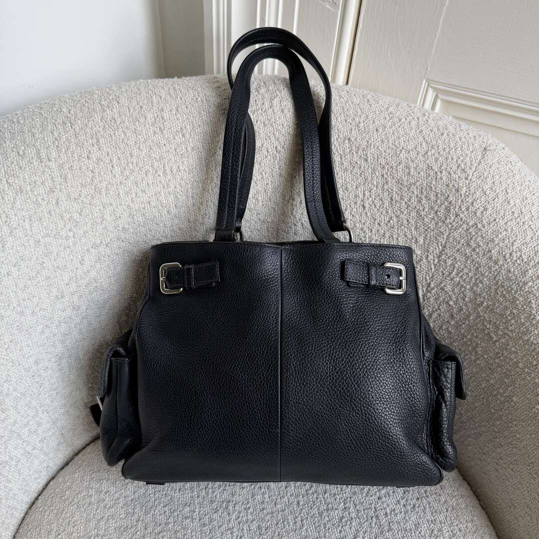 Prada Vitello Daino Leather Black Tote Bag