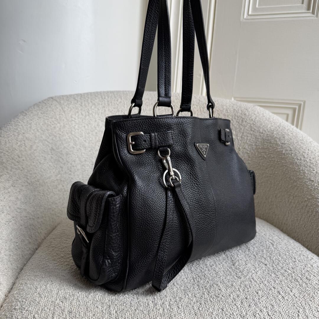 Prada Vitello Daino Leather Black Tote Bag