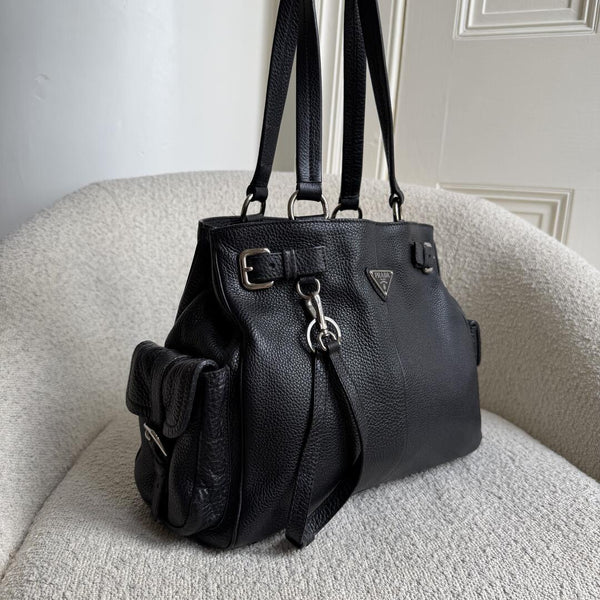 Prada Vitello Daino Leather Black Tote Bag