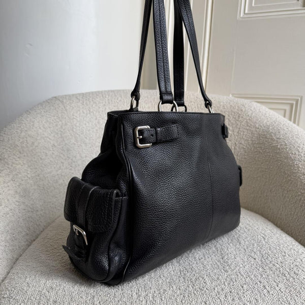 Prada Vitello Daino Leather Black Tote Bag
