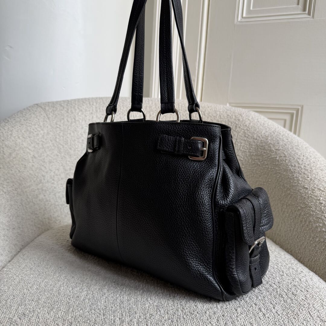 Prada Vitello Daino Leather Black Tote Bag