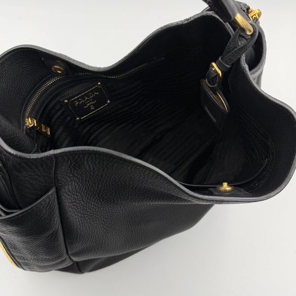 Prada Vitello Daino Hobo Leather Black Tote Bag