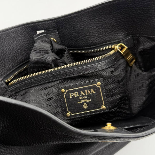 Prada Vitello Daino Hobo Leather Black Tote Bag